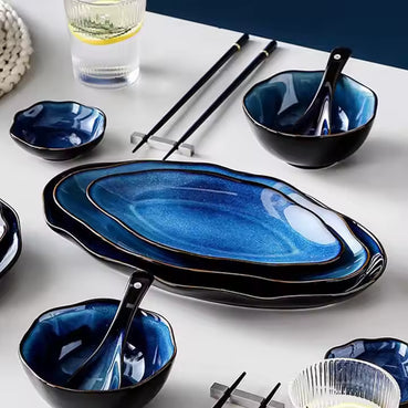 lux blue glazed set 17 pieces by lux dishes