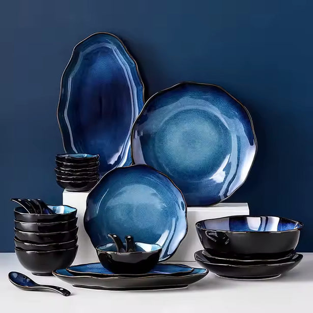 lux blue glazed set 17 pieces by lux dishes