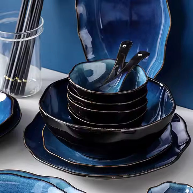 lux blue glazed set 17 pieces by lux dishes