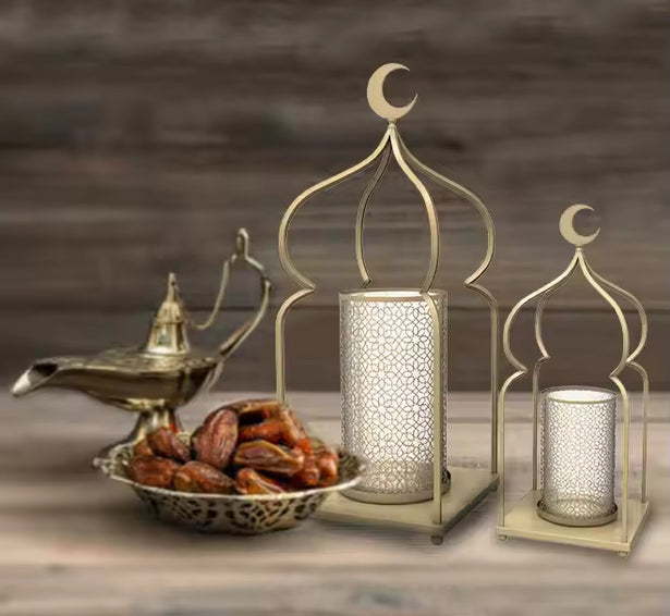amadan Iron Lantern Masjid Shape Set of 3 Candle Holder Hand-made by lux dishes