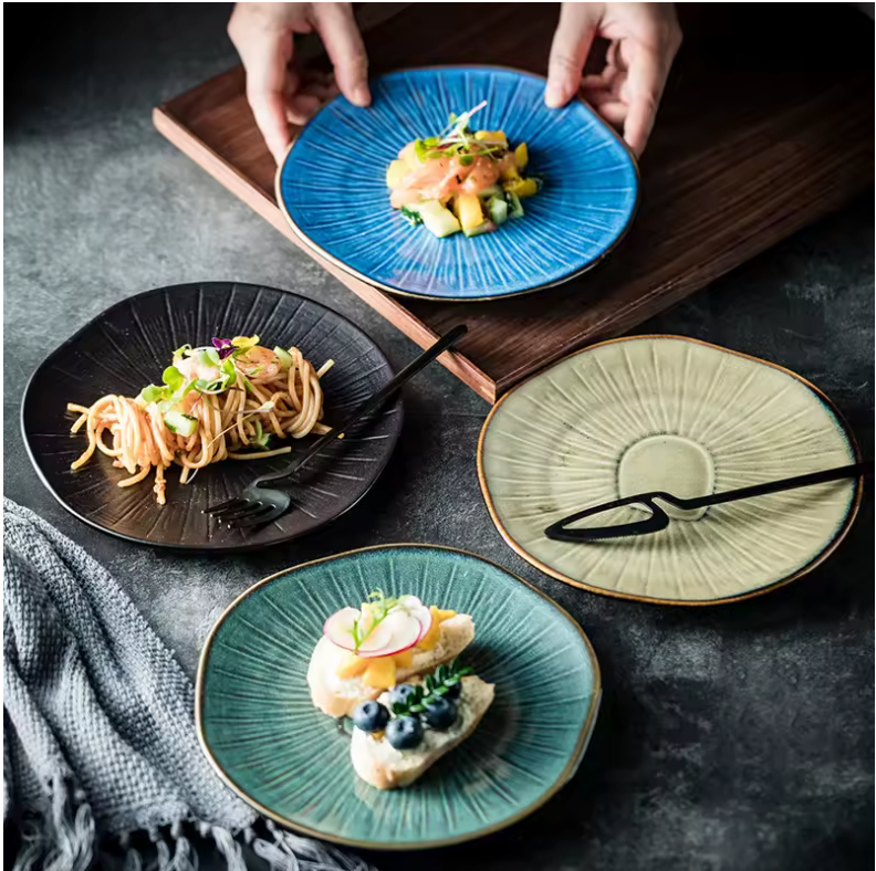 Japanese style ceramic oak shallow plate