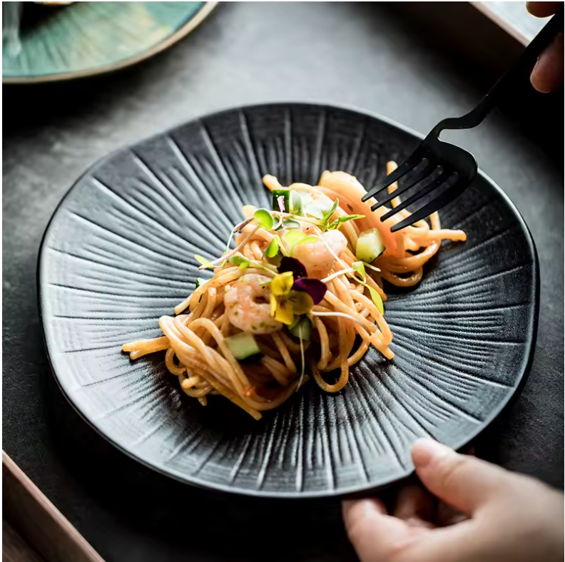 Japanese style ceramic oak shallow plate