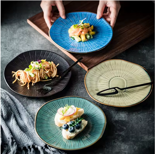 Japanese style ceramic oak shallow plate