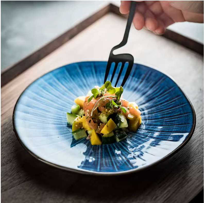 Japanese style ceramic oak shallow plate