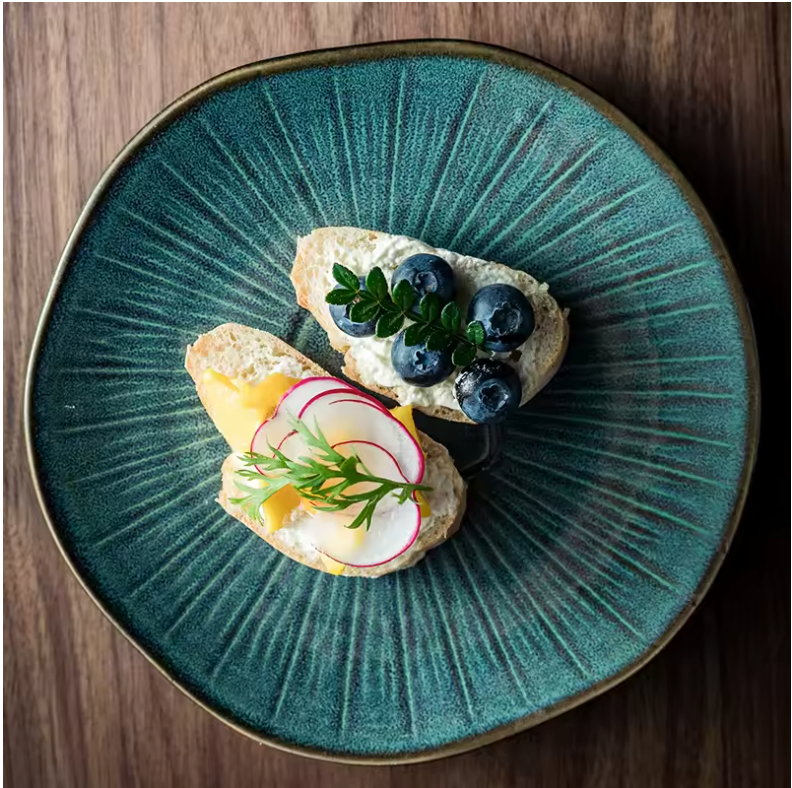 Japanese style ceramic oak shallow plate