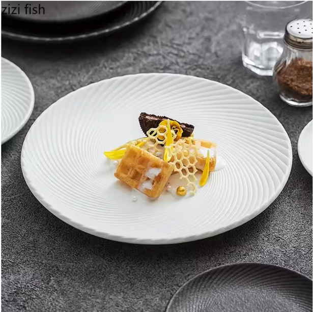 white toothed ceramic shallow plates set