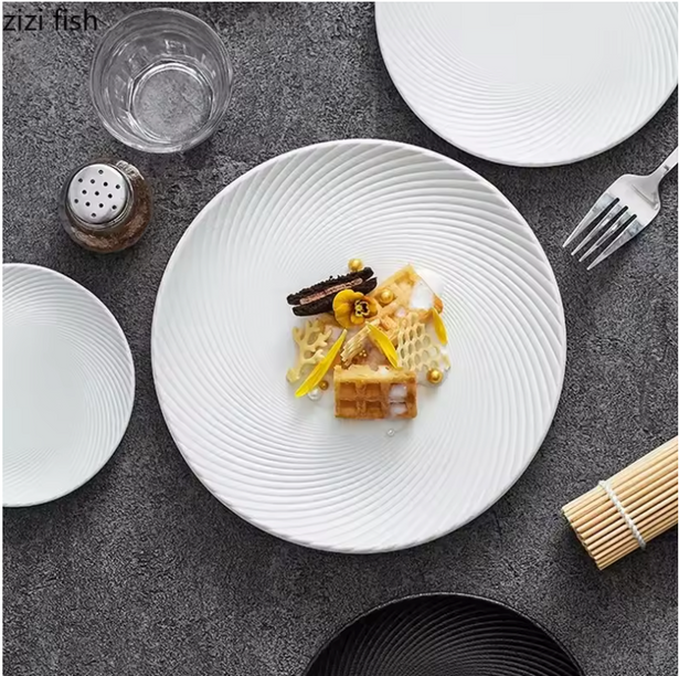 white toothed ceramic shallow plates set