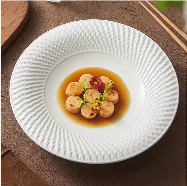 white porcelain plate by lux dishes