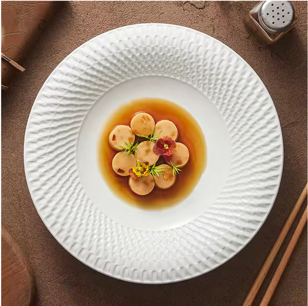 white porcelain plate by lux dishes