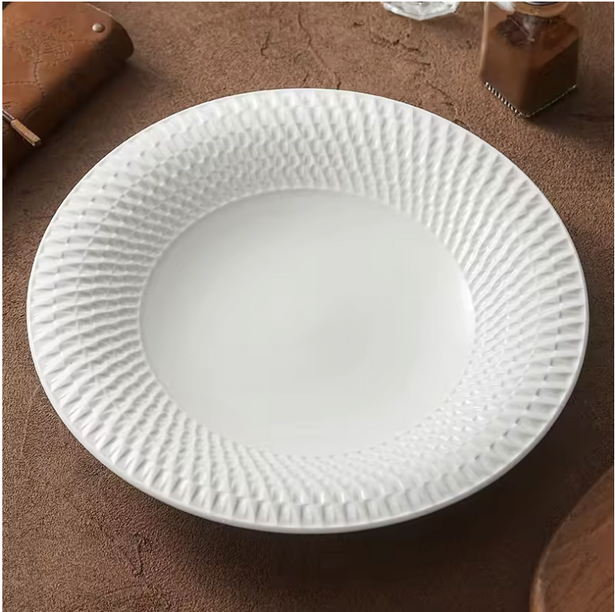 white porcelain plate by lux dishes